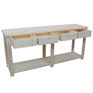 Bancone 4 cassetti 1 ripiano in legno classico grezzo l.200 p.50 h.90 (3326) - Mobili 2G