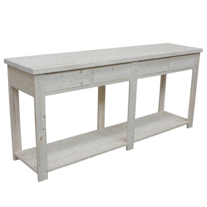 Bancone 4 cassetti 1 ripiano in legno classico grezzo l.200 p.50 h.90 (3326) - Mobili 2G