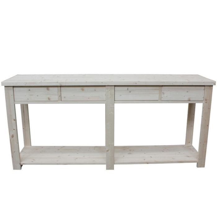 Bancone 4 cassetti 1 ripiano shabby grigio in legno massello 200x50x90 - Mobili 2G