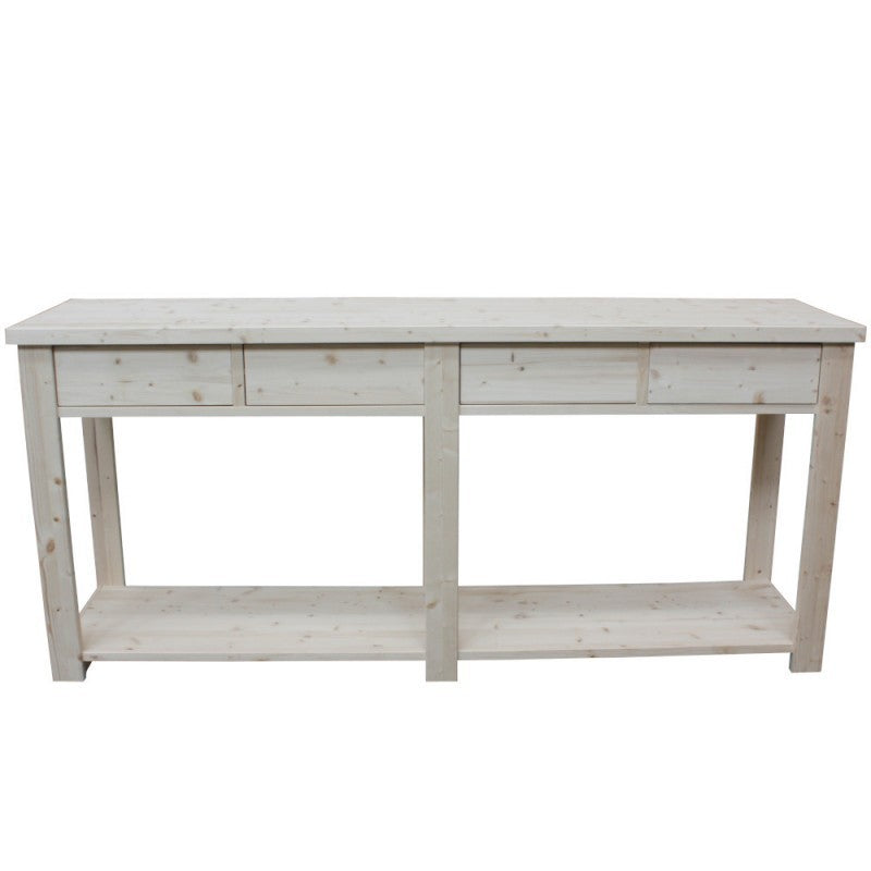 Bancone 4 cassetti 1 ripiano shabby grigio in legno massello 200x50x90 - Mobili 2G