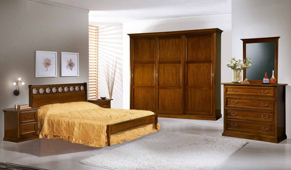 Camera completa in legno massello arte povera tinta noce