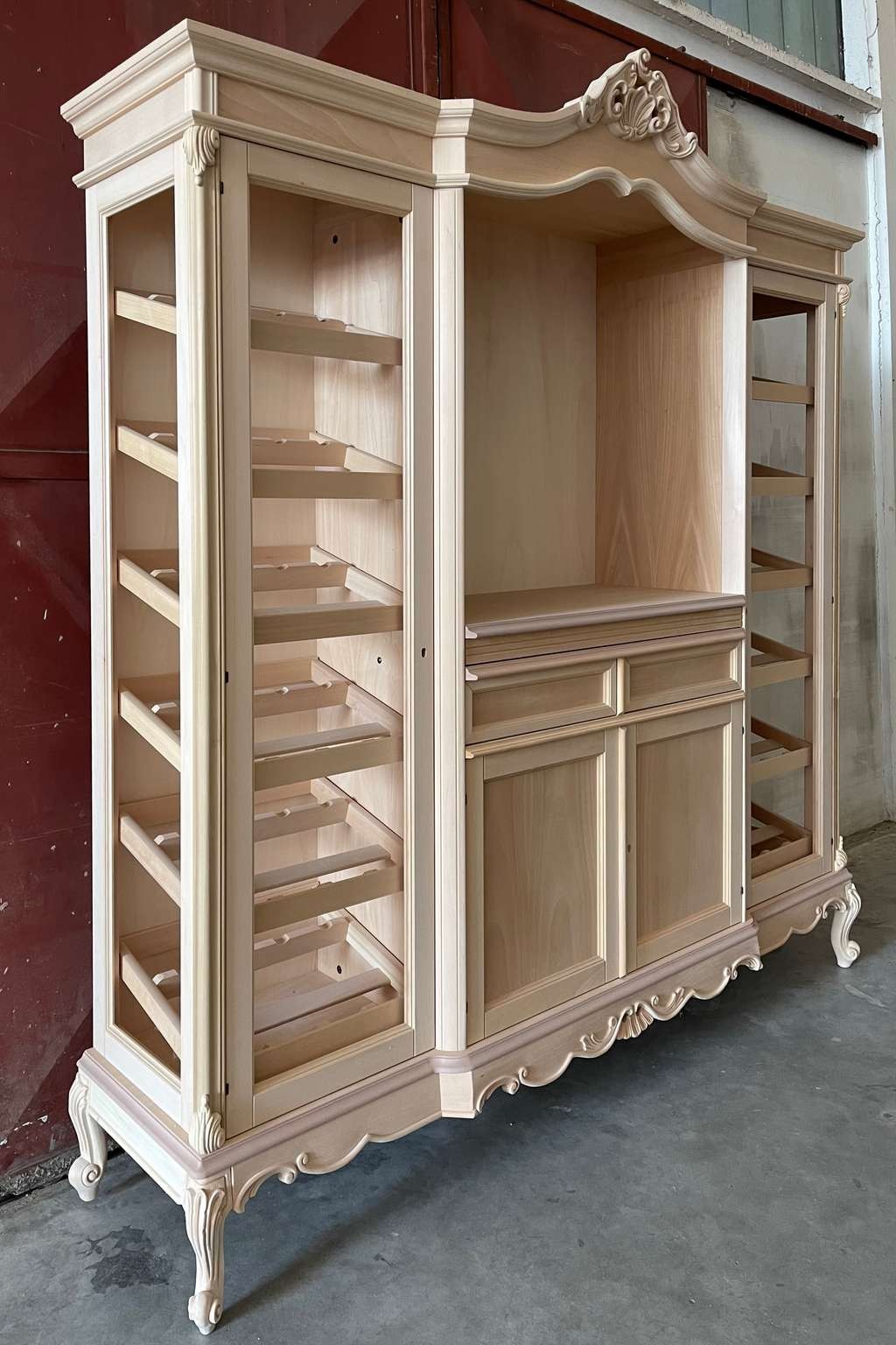 Cantinetta porta bottiglie classica barocco legno grezzo 215x63x236 - Mobili 2G