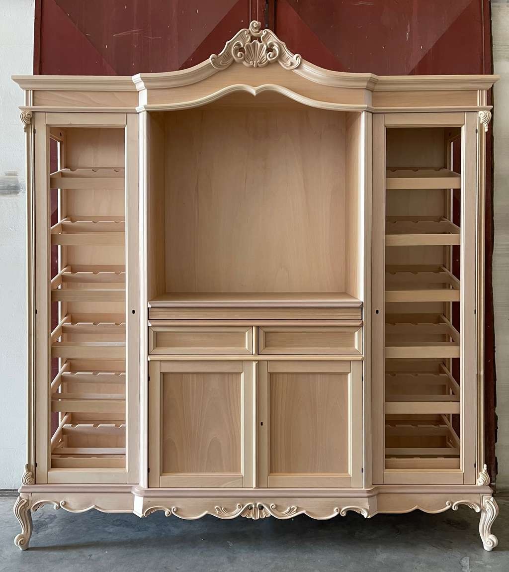 Cantinetta porta bottiglie classica barocco legno grezzo 215x63x236 - Mobili 2G
