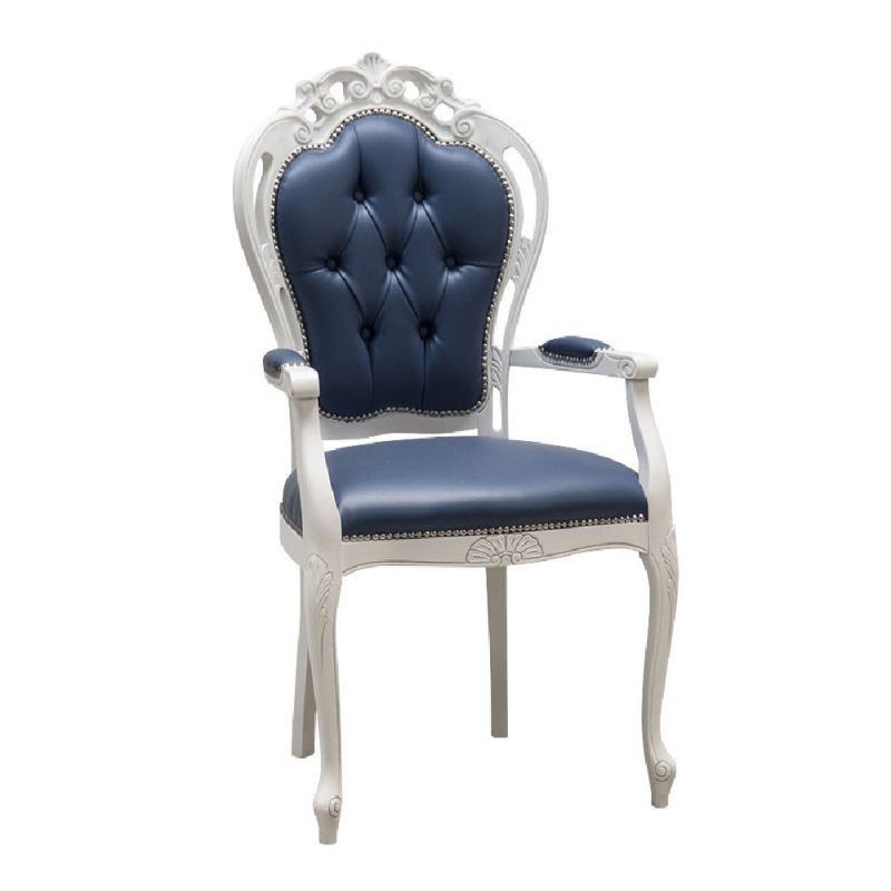 Capotavola shabby legno bianco capitoneè ecopelle blu 60x55x110 - Mobili 2G