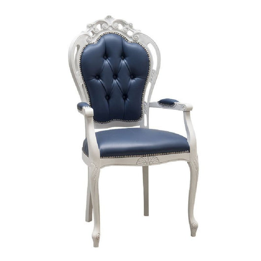 Capotavola shabby legno bianco capitoneè ecopelle blu 60x55x110 - Mobili 2G