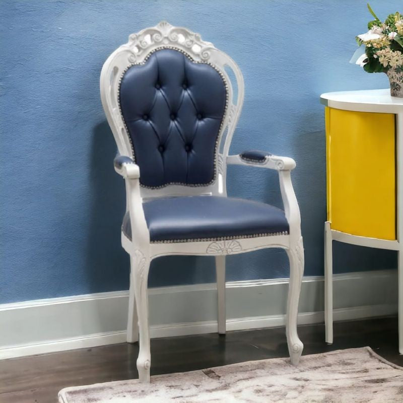 Capotavola shabby legno bianco capitoneè ecopelle blu 60x55x110 - Mobili 2G