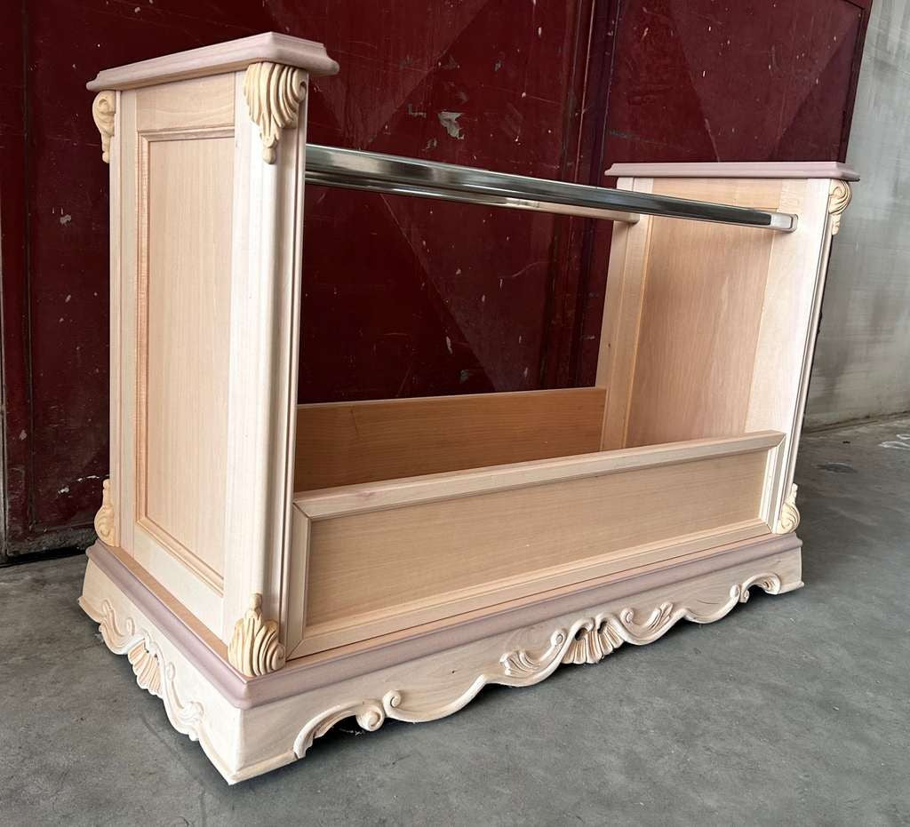 Carrello porta stoffe classico barocco legno grezzo 114x56x78 - Mobili 2G