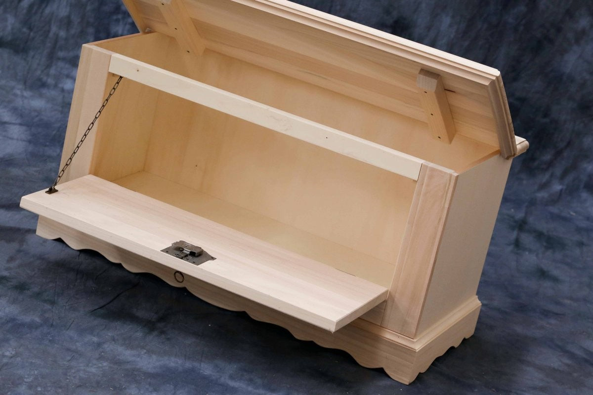 Cassapanca doppia apertura classica in legno grezza l.100 p.43 h.50 - Mobili 2G