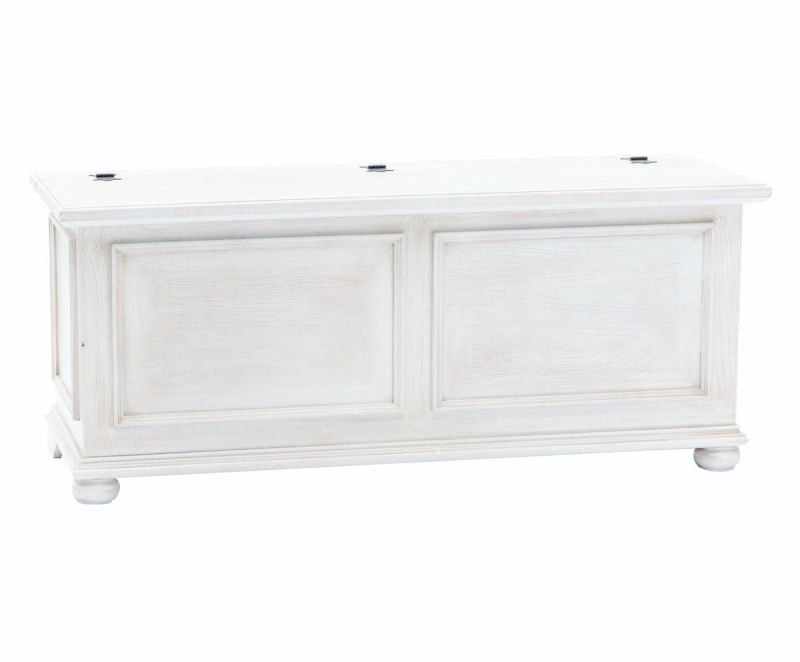 Cassapanca in legno bianco anticato shabby 116,5x40,5x46 - Mobili 2G