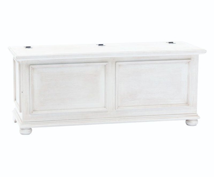 Cassapanca in legno bianco anticato shabby 116,5x40,5x46 - Mobili 2G