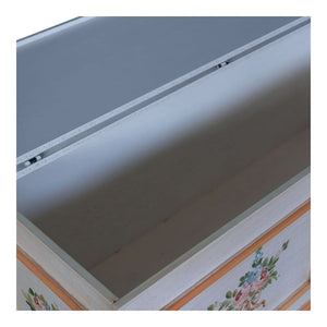 Cassapanca in legno shabby bianco anticato decoro filo arancione 116,5x40,5x46 - Mobili 2G