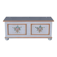 Cassapanca in legno shabby bianco anticato decoro filo arancione 116,5x40,5x46 - Mobili 2G