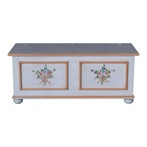 Cassapanca in legno shabby bianco anticato decoro filo arancione 116,5x40,5x46 - Mobili 2G