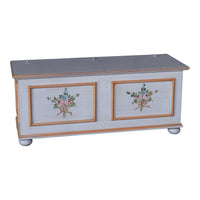 Cassapanca in legno shabby bianco anticato decoro filo arancione 116,5x40,5x46 - Mobili 2G