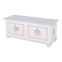 Cassapanca in legno shabby bianco anticato decoro filo rosa 116,5x40,5x46 - Mobili 2G