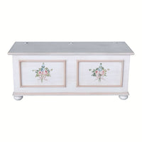 Cassapanca in legno shabby bianco anticato decoro filo rosa 116,5x40,5x46 - Mobili 2G