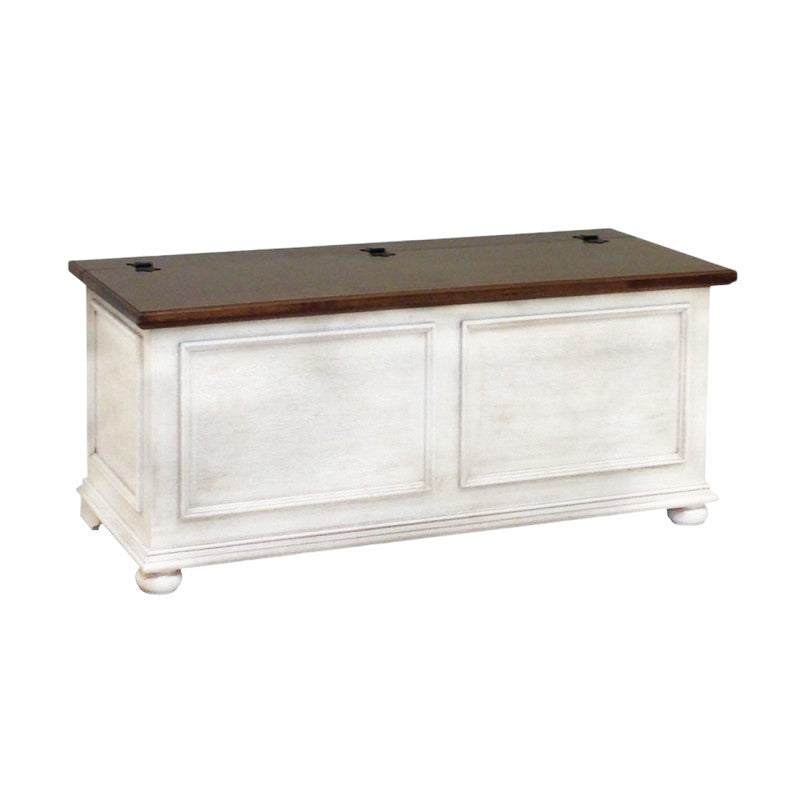 Cassapanca in legno shabby bianco anticato noce 116,5x40,5x46 - Mobili 2G