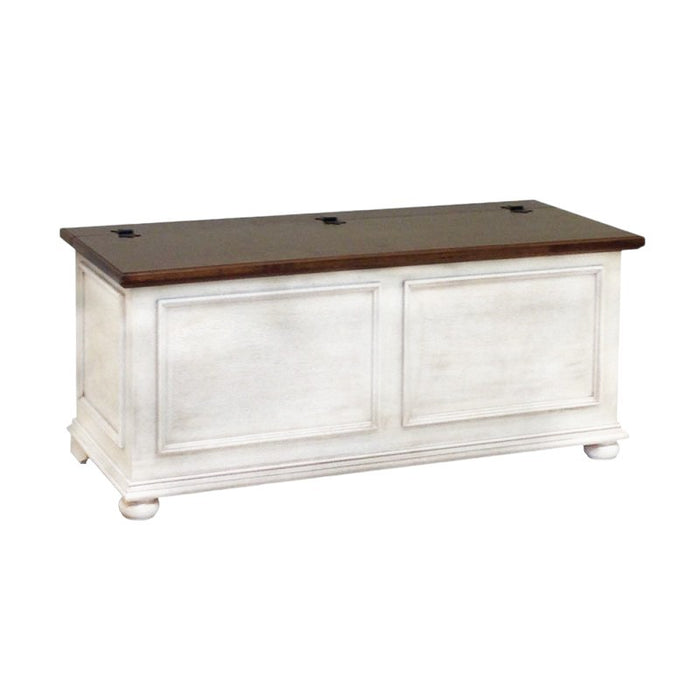 Cassapanca in legno shabby bianco anticato noce 116,5x40,5x46 - Mobili 2G