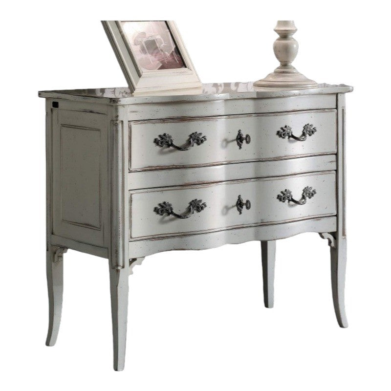 Cassettiera 2 cassetti legno bianco shabby chic 92x44x79 - Mobili 2G