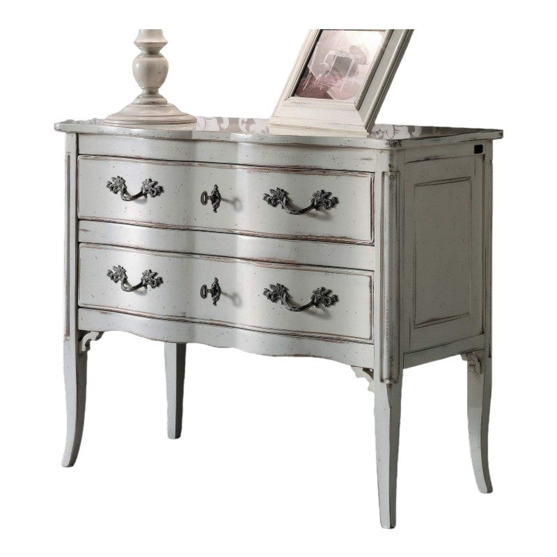 Cassettiera 2 cassetti legno bianco shabby chic 92x44x79 - Mobili 2G