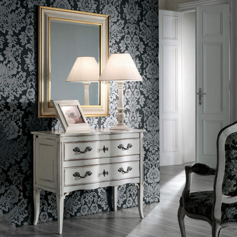 Cassettiera 2 cassetti legno bianco shabby chic 92x44x79 - Mobili 2G