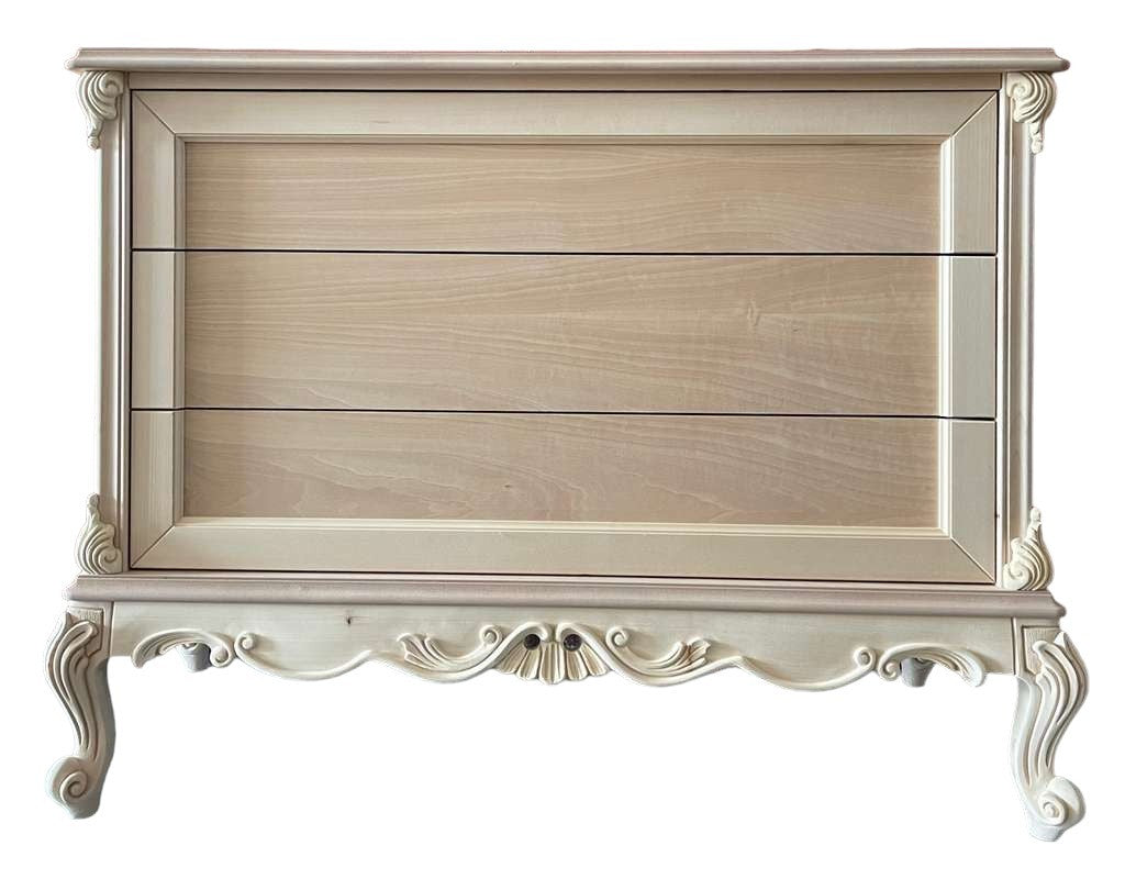 Cassettiera 3 cassetti classica barocco legno grezzo 120x47x90 - Mobili 2G