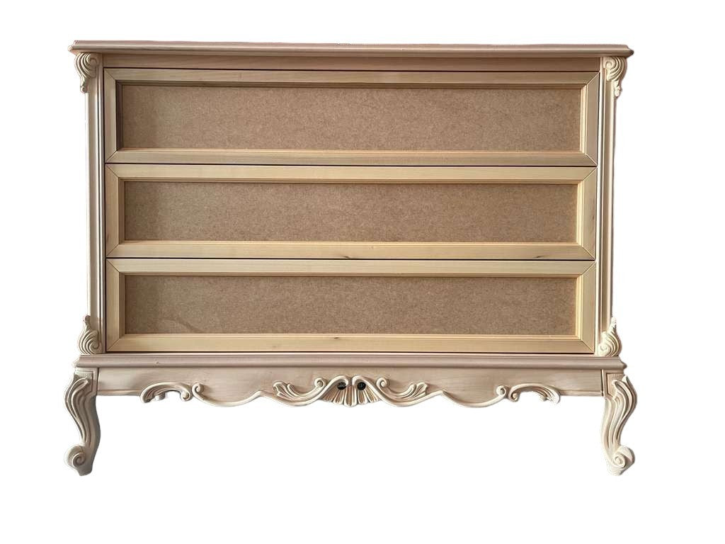 Cassettiera 3 cassetti classica barocco legno grezzo 135x56x102 - Mobili 2G