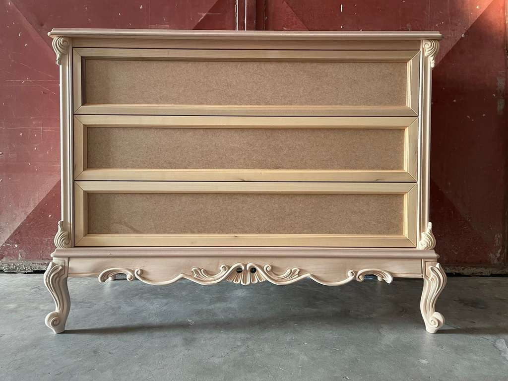 Cassettiera 3 cassetti classica barocco legno grezzo 135x56x102 - Mobili 2G