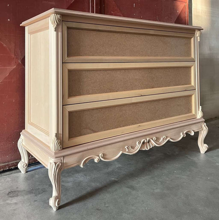 Cassettiera 3 cassetti classica barocco legno grezzo 135x56x102 - Mobili 2G