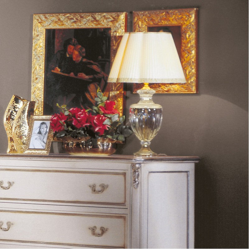 Cassettiera 3 cassetti classico legno shabby bianco argento 130x62x107 - Mobili 2G