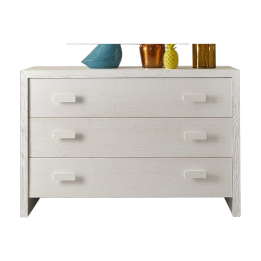 Cassettiera 3 cassetti shabby bianco in legno massello di abete 120x50x80 (3317) - Mobili 2G