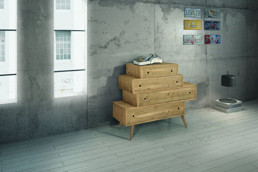 Cassettiera 4 cassetti in legno abete spazzolato 110x45x95 (879) - Mobili 2G