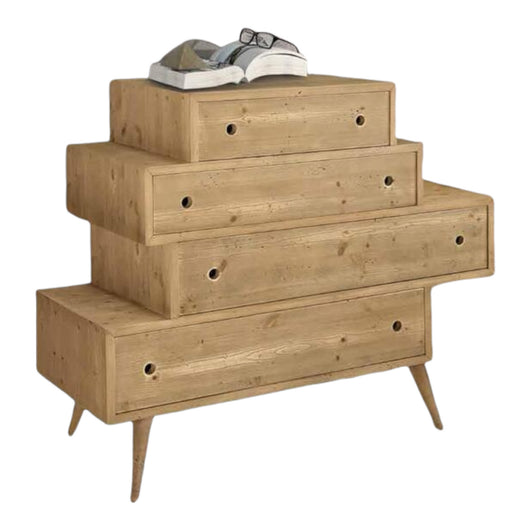 Cassettiera 4 cassetti in legno abete spazzolato 110x45x95 (879) - Mobili 2G