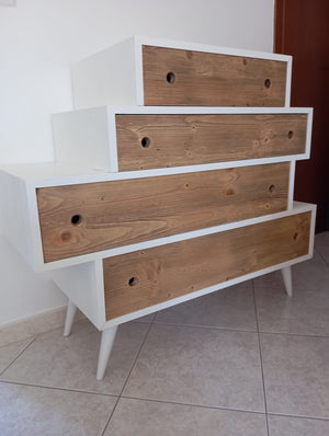 Cassettiera 4 cassetti in legno abete spazzolato bicolore 110x45x95 (878) - Mobili 2G