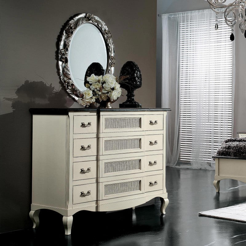 Cassettiera 4 cassetti legno shabby bianco bicolore 124x55x105 - Mobili 2G