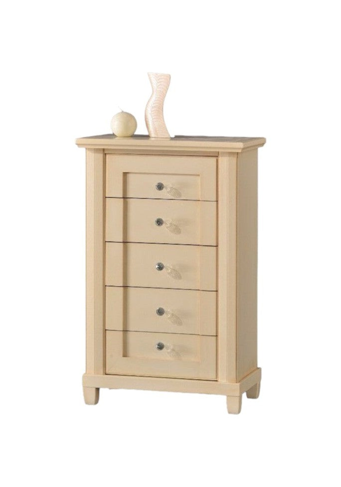 Cassettiera 5 cassetti classica in legno avorio patinato 63x37x99