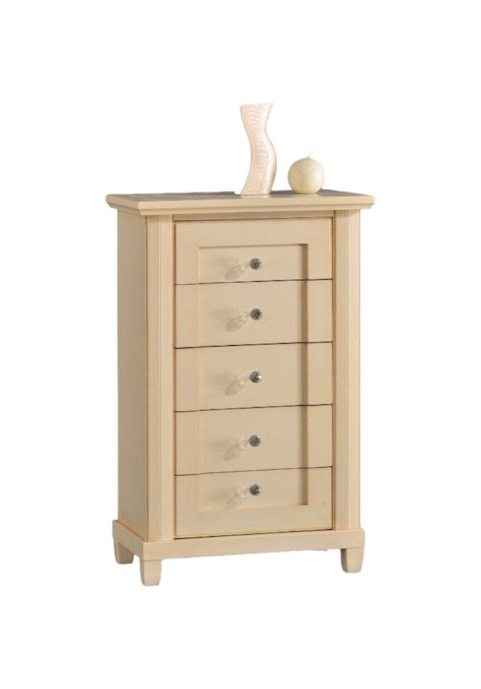 Cassettiera 5 cassetti classica in legno avorio patinato 63x37x99