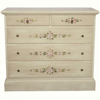 Cassettiera 5 cassetti legno shabby avorio anticato decori 117x51x101 - Mobili 2G