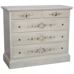 Cassettiera 5 cassetti legno shabby bianco anticato decori 117x51x101 - Mobili 2G