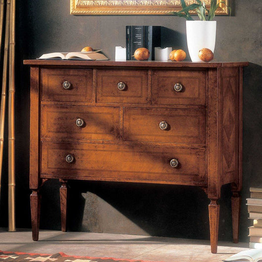Cassettiera 6 cassetti classica intarsio legno bassano 100x40x87 - Mobili 2G