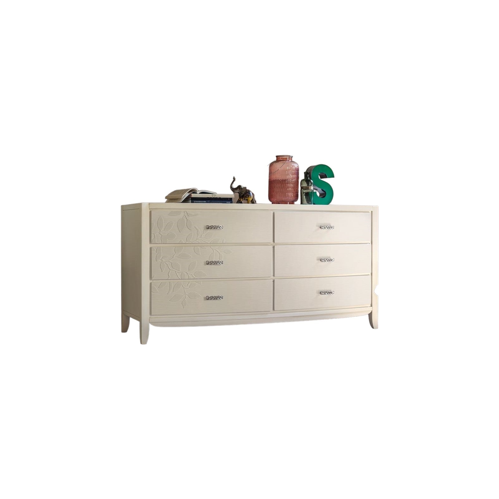 Cassettiera 6 cassetti con decoro foglia in legno massello l.180 p.56 h.90 - Mobili 2G