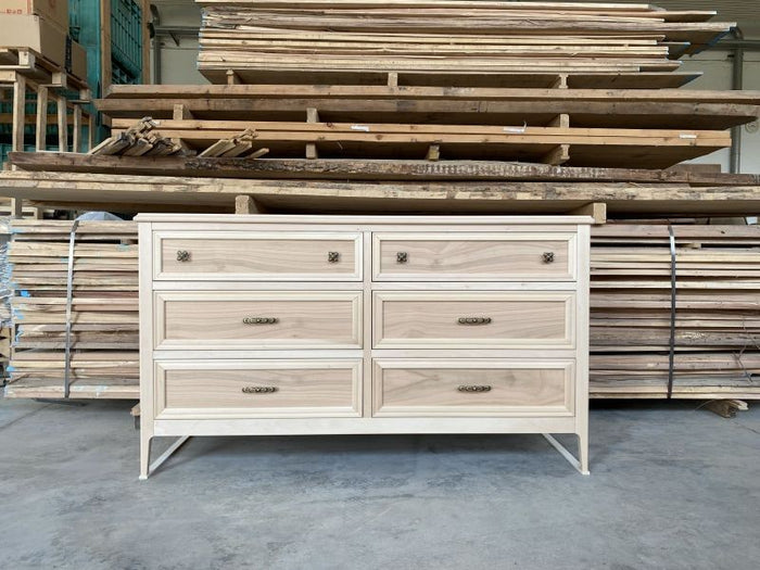 Cassettiera 6 cassetti in legno massello grezzo 150x50x85 - Mobili 2G