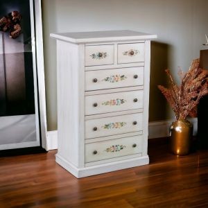 Cassettiera 6 cassetti in legno shabby bianco anticato decorato 62x37x93 - Mobili 2G