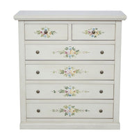 Cassettiera 6 cassetti in legno shabby bianco anticato decorato 86x40x96 - Mobili 2G