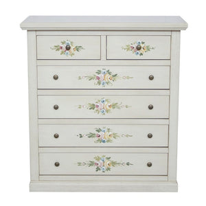 Cassettiera 6 cassetti in legno shabby bianco anticato decorato 86x40x96 - Mobili 2G