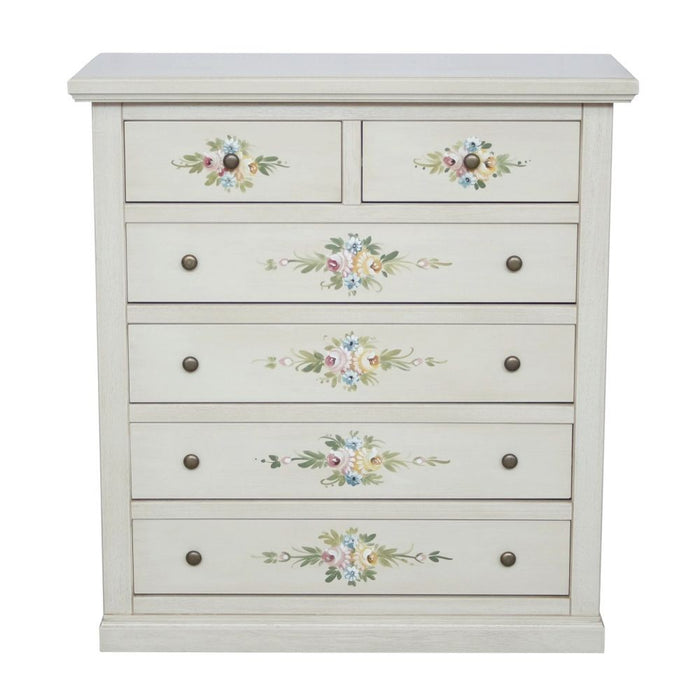 Cassettiera 6 cassetti in legno shabby bianco anticato decorato 86x40x96 - Mobili 2G