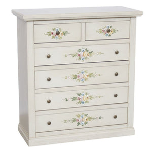 Cassettiera 6 cassetti in legno shabby bianco anticato decorato 86x40x96 - Mobili 2G