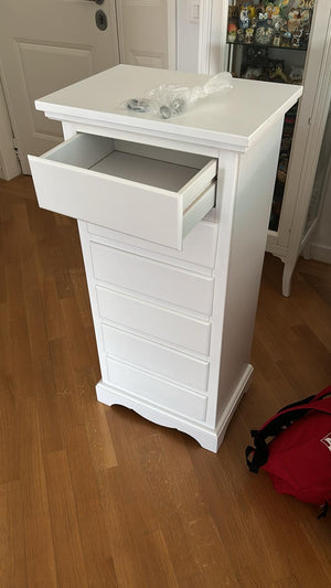 Cassettiera 6 cassetti in legno shabby chic bianco 50x35x105 (1526) - Mobili 2G