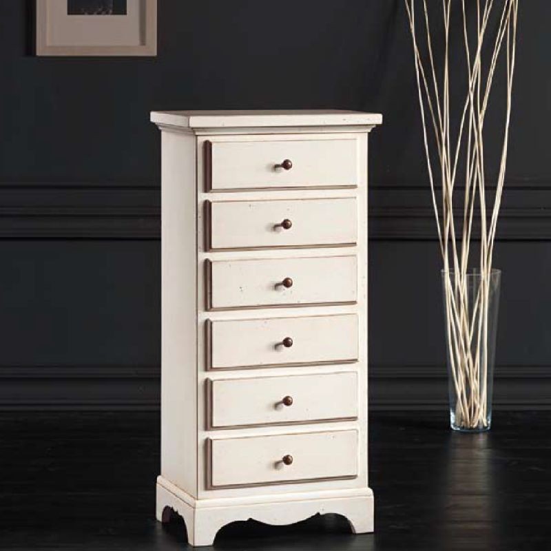 Cassettiera 6 cassetti in legno shabby chic bianco 50x35x105 (1526) - Mobili 2G