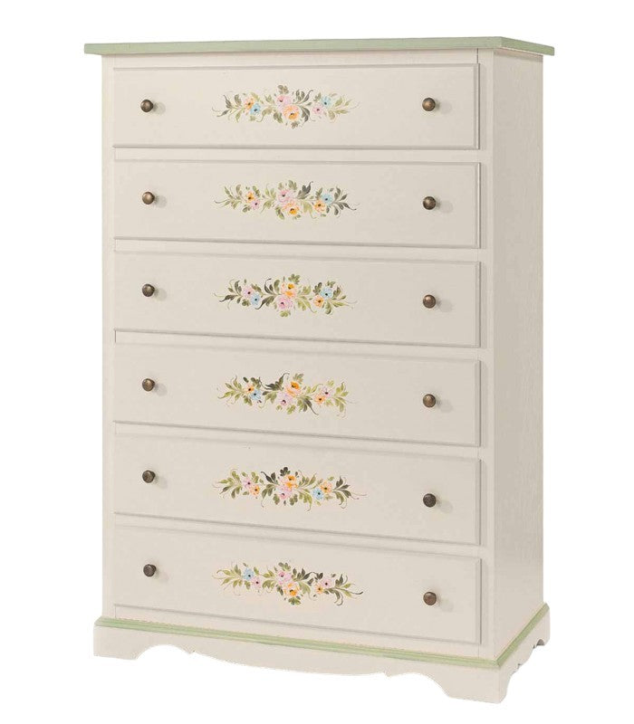 Cassettiera 6 cassetti legno shabby bianco decori 97x49x140 (491) - Mobili 2G